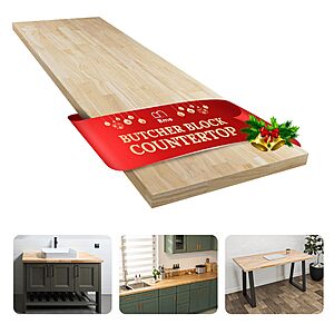 48"x25"x1.5" Bme Hevea Solid Wood Unfinished Butcher Block Countertop $107 + Free Shipping