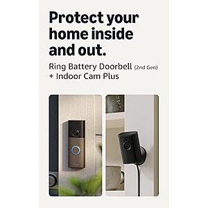 $69.99* | Ring Battery Doorbell (2nd Gen) & Indoor Cam Plus Security Camera Bundle (Matte Mocha/Black) at Amazon
