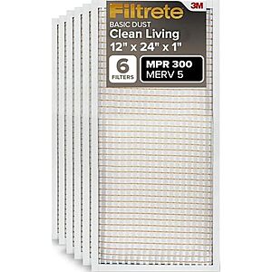 [SnS] $26.56* | 6-Pack Filtrete 12x24x1 Air Filter MERV 5, AC Furnace Filters for Home HVAC at Amazon
