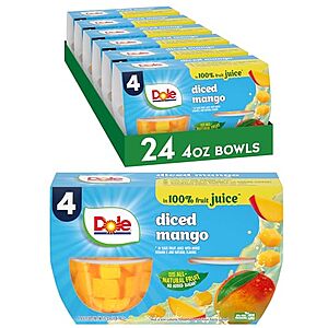 [AC] $10.13* | 24-Pack 4-Oz Dole Diced Mango 100% Fruit Juice Fruit Bowls at Amazon