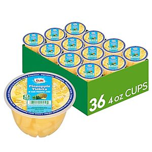 [SnS, AC] $14.04 | 36-Pack 4-Oz Dole Fruit Bowls Pineapple Tidbits in 100% Juice at Amazon (39￠ each)