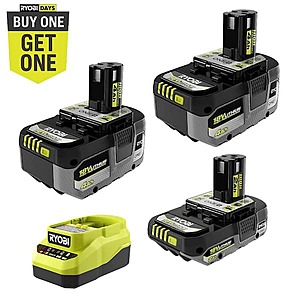 RYOBI ONE+ 18V Lithium-Ion HIGH PERFORMANCE Starter Kit with 2.0 Ah Battery, (2) 4.0 Ah Batteries, and Charger $78.53