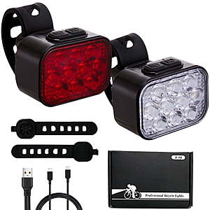 $13.32 FS Walmart+ by HV Direct: Bike Light USB Rechargeable, 3500LM Ultra Bright Bike Light Headlight and Taillight Set, Front and Back Set