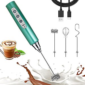 Nahida Rechargeable Electric 3-Speed Milk Frother Wand w/ 3 Heads $12.99 + Free Shipping w/ Prime or on $35+