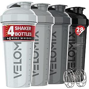 4-Ct 28oz Velomix Protein Mixing Shaker Bottles w/ Wire Whisk Ball (Silver Mix) $9.99 + Free S&H w/ Prime or $35+