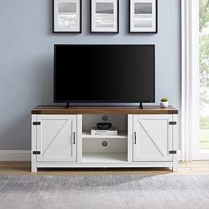 Woven Paths Farmhouse Barn Door TV Stand (White/Barnwood, Up to 65") $75.44 + Free Shipping