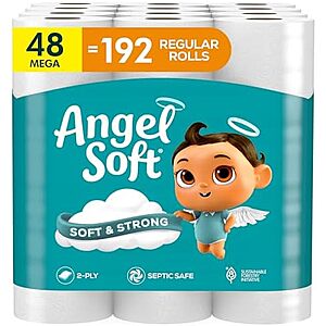 48-Count Angel Soft 2-Ply Mega Rolls Toilet Paper $29.44 + Free Shipping w/ Prime or on orders over $35