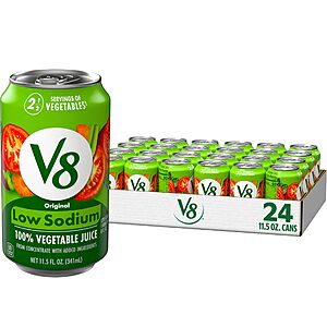V8 Low Sodium Original 100% Vegetable Juice, 11.5 fl oz Can (24 Pack) $10