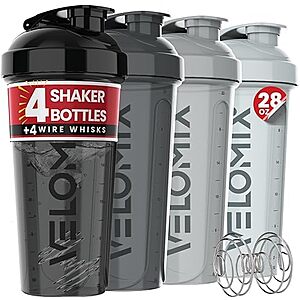 4-Pack 28-Ounce VELOMIX Protein Shaker Bottles w/ Wire Whisk (Silver Aurora) $17.99 + Free Shipping w/ Prime or on $35+