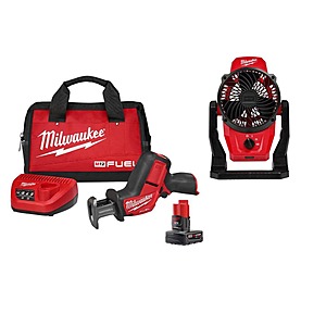 Milwaukee M12 FUEL 12V Lithium-Ion Brushless Cordless HACKZALL Reciprocating Saw Kit w/ One 4.0Ah Batteries Charger, Tool Bag,&Fan $199