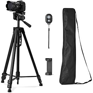 $14.22* | 60" Amazon Basics Adjustable Tripod for Camera & Phone with Travel Bag & Remote Control (Black) at Amazon