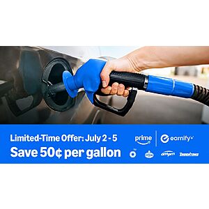 **For 7/2-7/5** Amazon Prime Members w/ Earnify: $0.50/Off Gallon Gas/Fuel Savings: BP, am/pm or Amoco Locations (One Time Fuel Purchase)