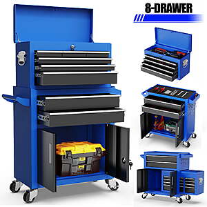 $108 FS Walmart by SEIZEEN 2-IN-1 Rolling Tool Chest Storage Box,   Steel Tool Box Hidden Desing, Detachable Tool Storage On Wheels W/Sliding Drawers Color Choice