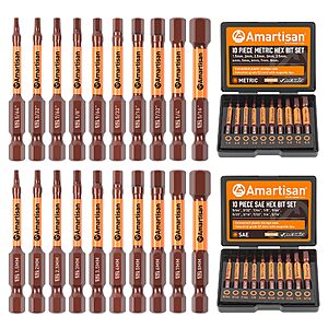 $8.49 20-Pc Amartisan Metric & SAE Hex Head Allen Wrench Drill Bit Set with Magnetic Tips