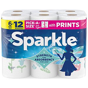 $6.62 S&S AMZ Sparkle Pick-A-Size Paper Towels, Spirited Print or Plain Design, 6 Double Rolls (660 Sheets Total)