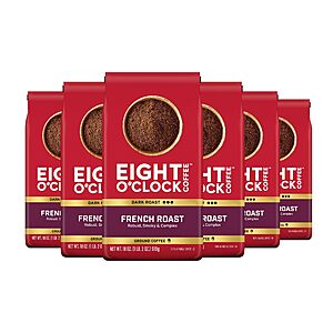 $50.35 S&S Eight O'Clock Coffee French Roast, Dark Roast Ground Coffee, Robust, Smoky & Complex, 100% Arabica, 18 Ounce (Pack of 6)