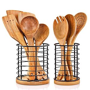 2-Pc hunnycook Metal Utensil Holder Set w/ Wooden Base (5.1" & 3.7") $11.49 + Free Shipping w/ Prime or on $35+