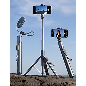 LISEN 67" Phone Tripod/Selfie Stick w/ Auto-Deploy Base & Remote $16.99 + Free Shipping w/ Prime or on $35+