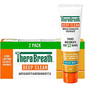 [S&S] TheraBreath Deep Clean Toothpaste Fresh Mint, 4 Oz, 2-Pack $5.59
