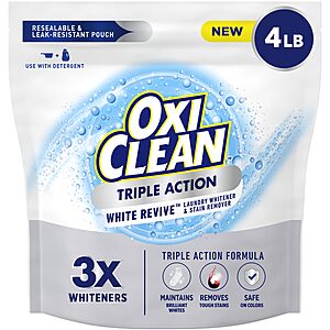 [S&S] OxiClean Triple Action White Revive Laundry Whitener and Stain Remover Powder 4 lbs $10.39