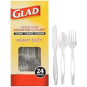 [SnS] $2.20 | 24-Count Glad Clear Disposable Cutlery Set with Heavy Duty Plastic Forks, Knives, and Spoons at Amazon