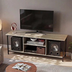 55" 17 Stories Nectaria Open Storage Shelves Industrial TV Stand: Greige $84.99, Black $86.99 + Free Shipping