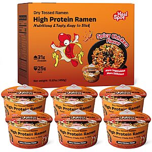 (6 Cups) HealSpot High Protein Spicy Chicken Ramen,Dry Tossed Noodles $19.99