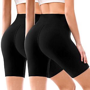 2-Pack Leafigure Women's High Waisted Biker/ Workout Shorts (Black) $5.39 ($2.70 each) + Free Shipping w/ Prime or on $35+