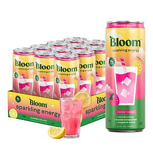 12-Pack 12-Oz Bloom Nutrition 180mg Caffeine Sparkling Energy Drink (Summer Splash) $9.13 w/ S&S + Free Shipping w/ Prime or on $35+