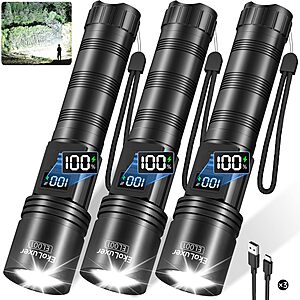 3-Pack Tughlax Rechargeable LED Flashlights w/ 10000 Lumens, LCD Display & 5 Modes $14.84 + Free Shipping w/ Prime or on $35+