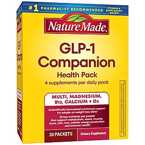 Nature Made GLP-1 Companion Health Pack, Multivitamin for Women and Men, Magnesium, Calcium, Vitamin D & B12, Nutritional Support for Weight Loss Diets, 30 Packets $10.9
