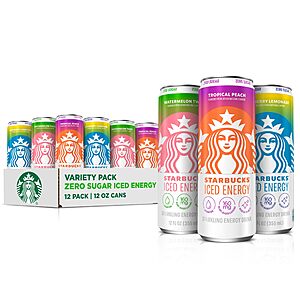 12-Pack 12-Oz Starbucks Iced Energy Sparkling Drink 3-Flavor Variety Pack (Zero Sugar) $14.98 w/ S&S + Free Shipping w/ Prime or on $35+