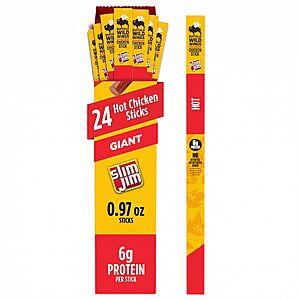 Slim Jim Giant Chicken Sticks, Buffalo Wild Wings Hot, 6g Protein per Stick, 0.97 oz. (24 Count)~$8.51 After Coupon & S&S @ Amazon