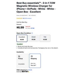 BB | Magsafe wireless charger for Iphone and Airpods - $6.99 OPEN BOX