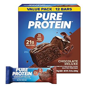 Pure Protein Chocolate Deluxe Protein Bars - 21g Protein, 3g Sugar, 180 Calories (12 count)