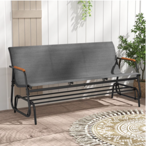 Costway Patio Glider Bench for 3 w/ Curved Teak Armrests (Gray) $93 + Free Shipping