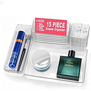 15-Piece Comfylichi Clear Plastic Drawer Organizer Set (4 Sizes) $5.99 + Free Shipping w/ Prime or on $35+