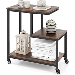 Giantex 3-Tier Side Table w/ Open Shelves & Wheels (Rustic Brown) $25.50 + Free Shipping