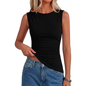 PRETTYGARDEN Women's Boat Neck Ruched Sleeveless Tank Top (Various) $7.49 + Free Shipping w/ Prime or on $35+