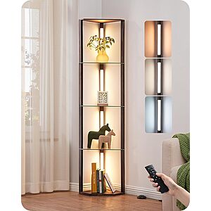 [Prime] 5-Tier EDISHINE Dimmable Floor Lamp w/ Glass Shelves, Remote & Foot Control (Walnut) $44.99 + Free Shipping