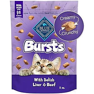 Select Accounts: Blue Buffalo Bursts Crunchy & Creamy Cat Treats (Chicken Liver & Beef, 5-Ounce) $1.79 w/ S&S + Free Shipping