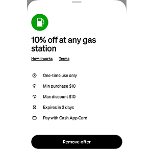 Cash App offer gas 10% off