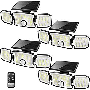 olar Lights Outdoor Waterproof- 2800LM 200LED Solar Motion Sensor Lights, 3 Heads & 3 Modes Flood Lights, 270° Wide Angle Solar Powered Security Lights for Yard, Garage(4 Pack) $30