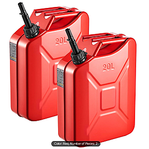 Newly Upgraded Oil-Tight!VEVOR Metal Fuel Container, 5.3 Gallon, Fuel Jerry Can with Spout and Comfort Handle $48