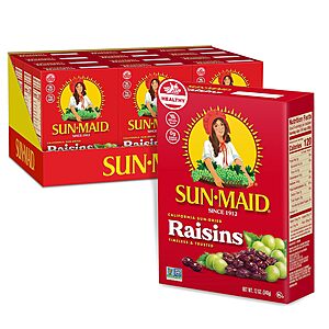 Sun-Maid California Sun-Dried Raisins - Sharing-Size Box - Dried Fruit for Healthy Snacks, School Lunches, and Natural Sweeteners 12 Oz (12 Pack)~$13.91 After Coupon & S&S @ Amazon