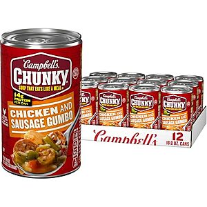 [SnS, AC] $12.56* | 12-Pack 18.8oz Campbell’s Chunky Soup Chicken & Sausage Gumbo at Amazon
