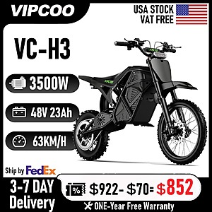 VIPCOO VC-H3 Electric Dirt Bike 3500W Peak 4500W Motor 48V 23Ah Off-Road Motorcycle $723 + Free Shipping