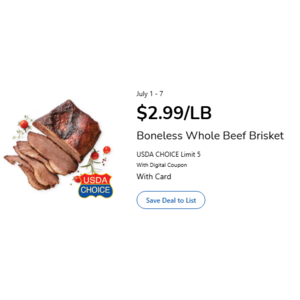 Brisket $2.99/LB at Kroger (YMMV Store In GA)