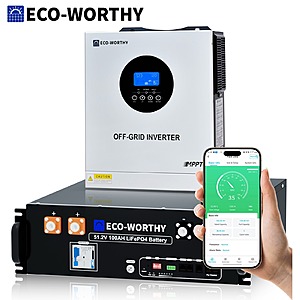 ECO-WORTHY 48V 100Ah LiFePO4 + 5KW Inverter Combo Off-Grid Solar Kit w/ UL1973 & UL9540A $1117.30 + Free Shipping