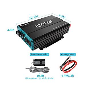 Renogy 1000W Pure Sine Wave Inverter 12V DC to 120V AC Converter for Home, RV, Truck $98 + Free Shipping